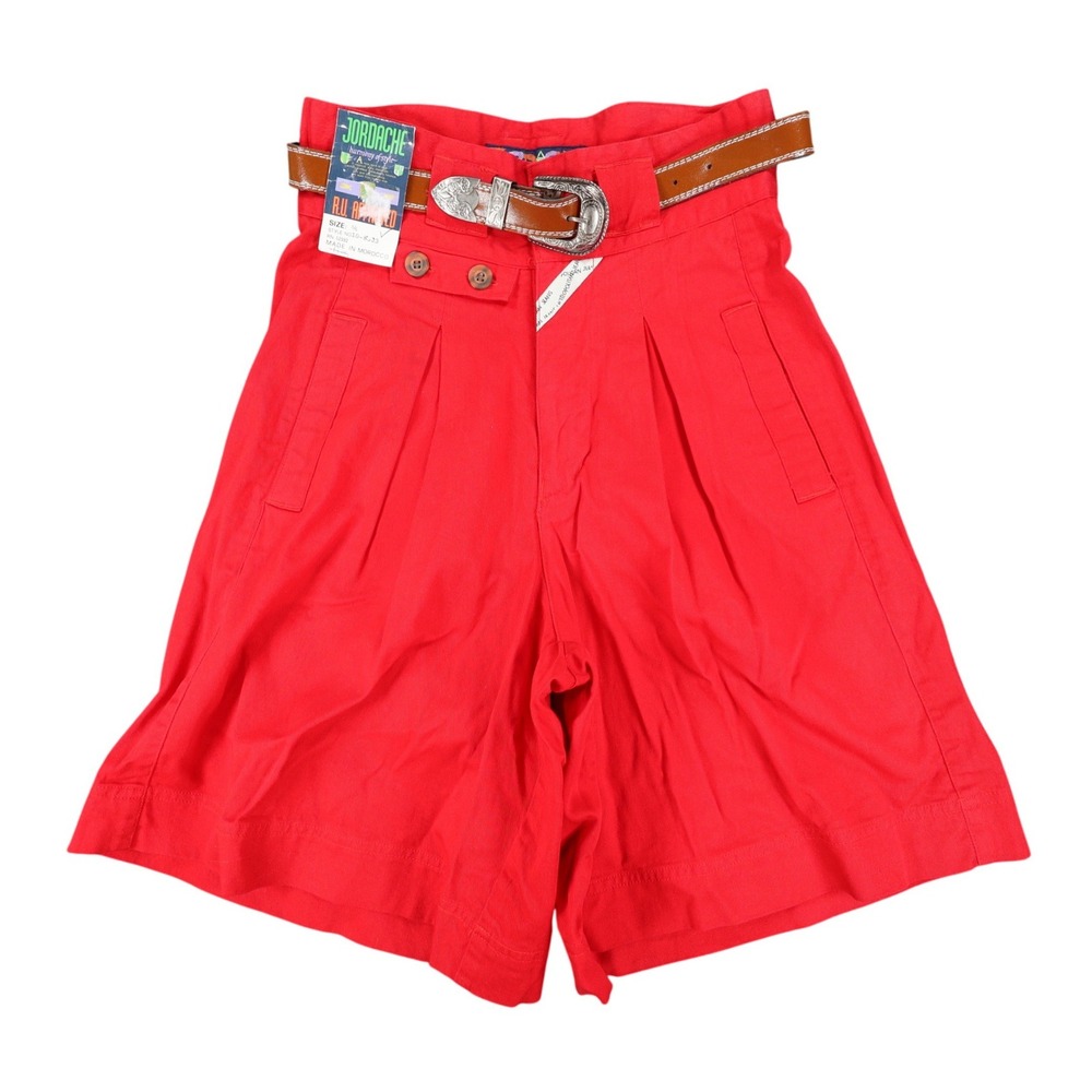 Jordache Pleated Shorts Womens 5/6 Vintage Red Cotton High Waist Western Belt
